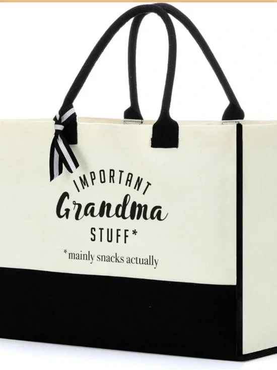Important Grandma Stuff Canvas Tote Bag - Black & Cream - Picture 1 of 6